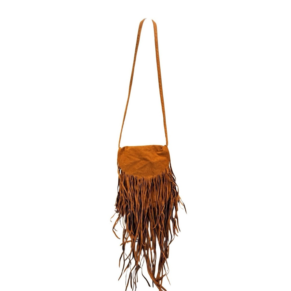 Faux Suede Fringe Crossbody Bag Boho Festival Western Hippie Shoulder Purse Brn
